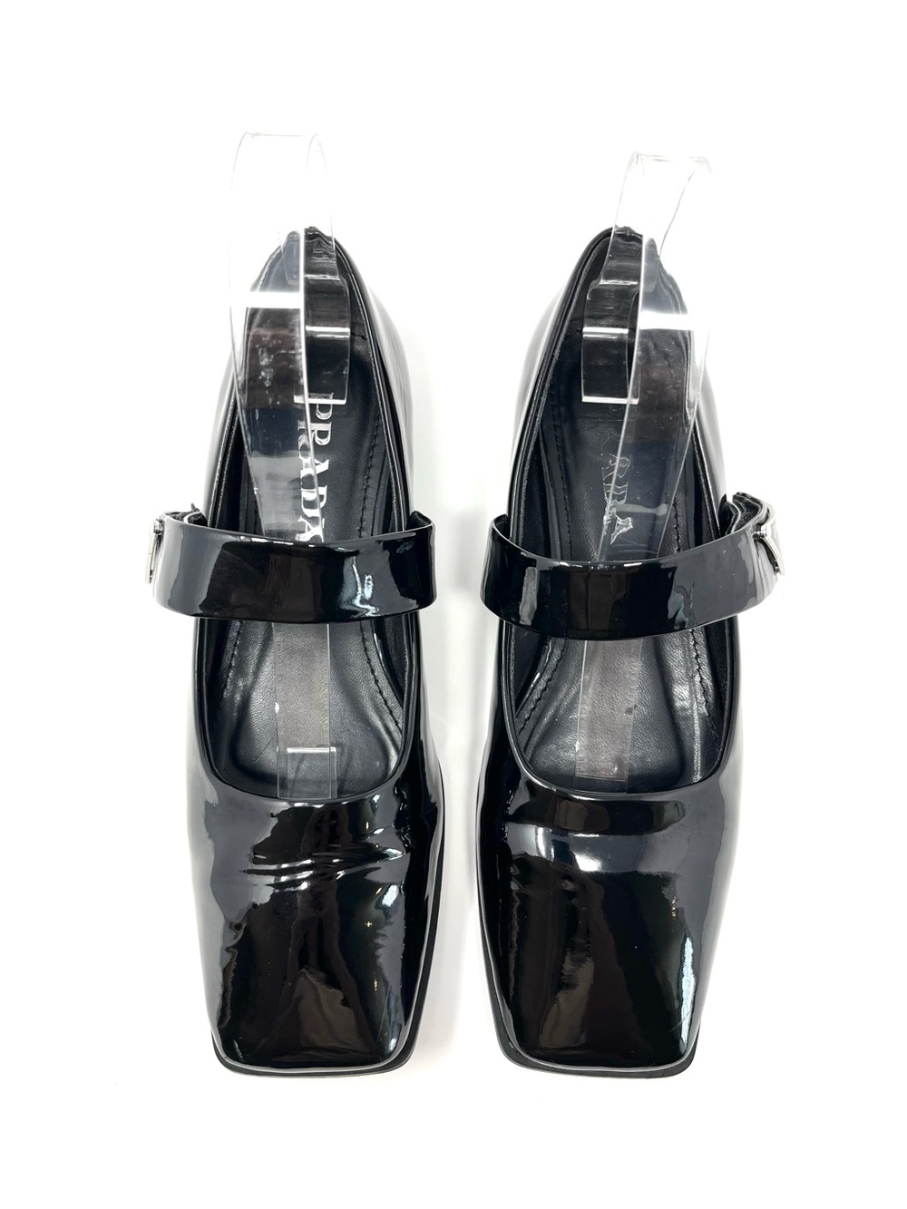 Prada Black Patent Leather Square Toe Triangle Logo Mary Jane Janes Flats 38 8 - Picture 4 of 11